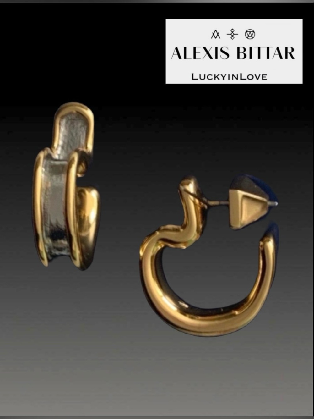 ALEXIS BITTAR • Amani Gold Gunmetal Sculpted Hoop Huggies Earrings